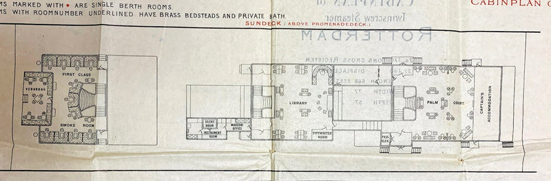 ROTTERDAM: 1908 - Pre-maiden voyage 1st & 2nd class deck plan