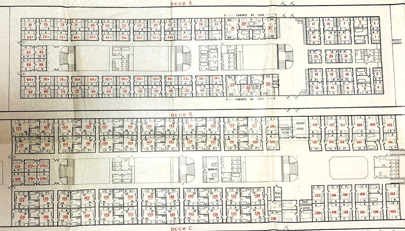 ROTTERDAM: 1908 - Pre-maiden voyage 1st & 2nd class deck plan