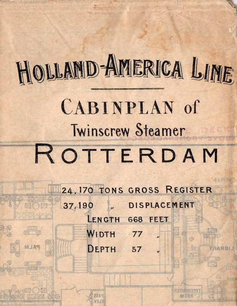 ROTTERDAM: 1908 - Pre-maiden voyage 1st & 2nd class deck plan