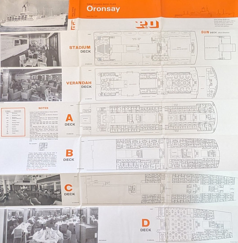ORONSAY: 1951 - First & Tourist deck plan set w/ interior photos