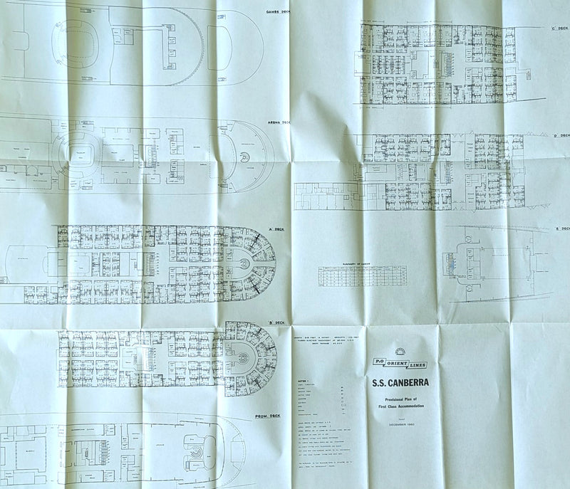 CANBERRA: 1961 - First & Tourist pre-maiden deck plans from 1960