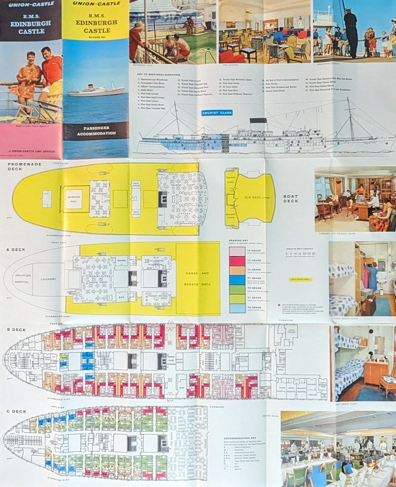 EDINBURGH CASTLE: 1948 - Deck plan w/ color interior photos