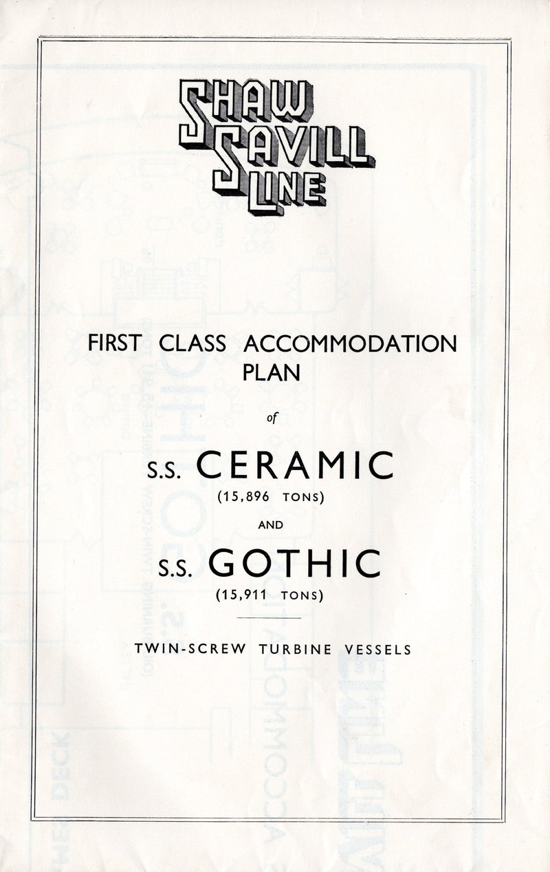 CERAMIC & GOTHIC: 1948 - One-class deck plan from 1957