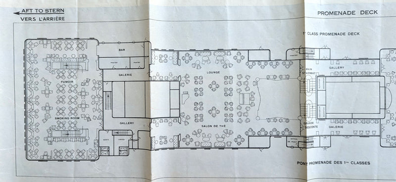 ILE DE FRANCE: 1927 - Large color-coded First Class deck plan from 1930