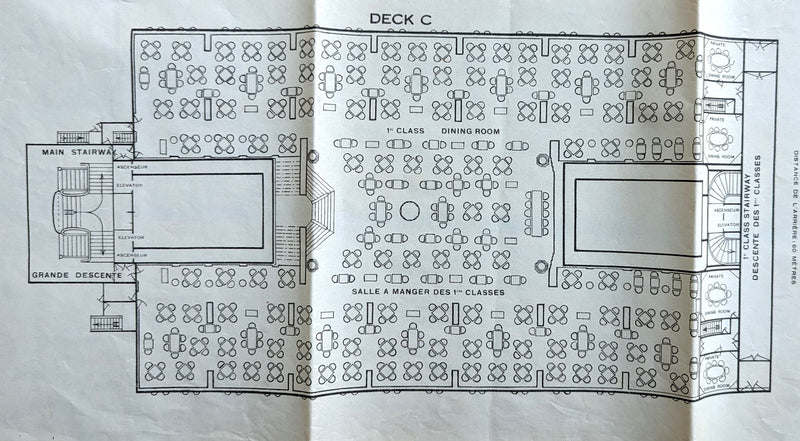 ILE DE FRANCE: 1927 - Large color-coded First Class deck plan from 1930