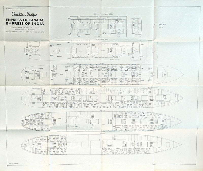 EMPRESS OF INDIA & EMPRESS OF CANADA - Rare 1946 plan before name change, fire