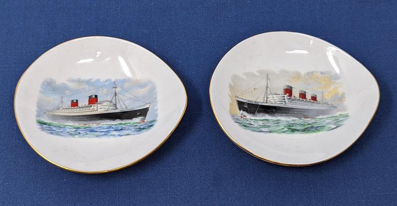 QUEEN MARY & QUEEN ELIZABETH - Matching portrait souvenir pin dishes