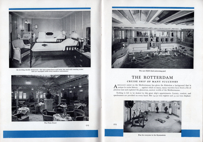 ROTTERDAM: 1908 - Deluxe 1931 Mediterranean cruise brochure w/ huge deck plans