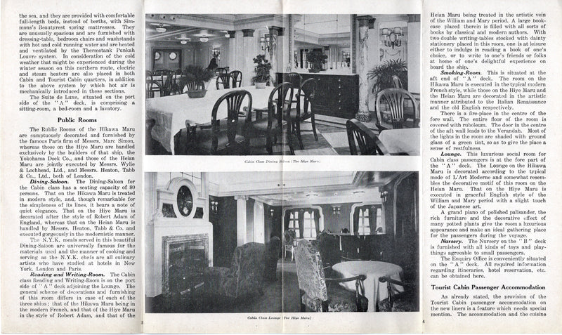 HIKAWA MARA, HIYE MARU & HEIAN MARU - 1930 intro brochure w/ plans