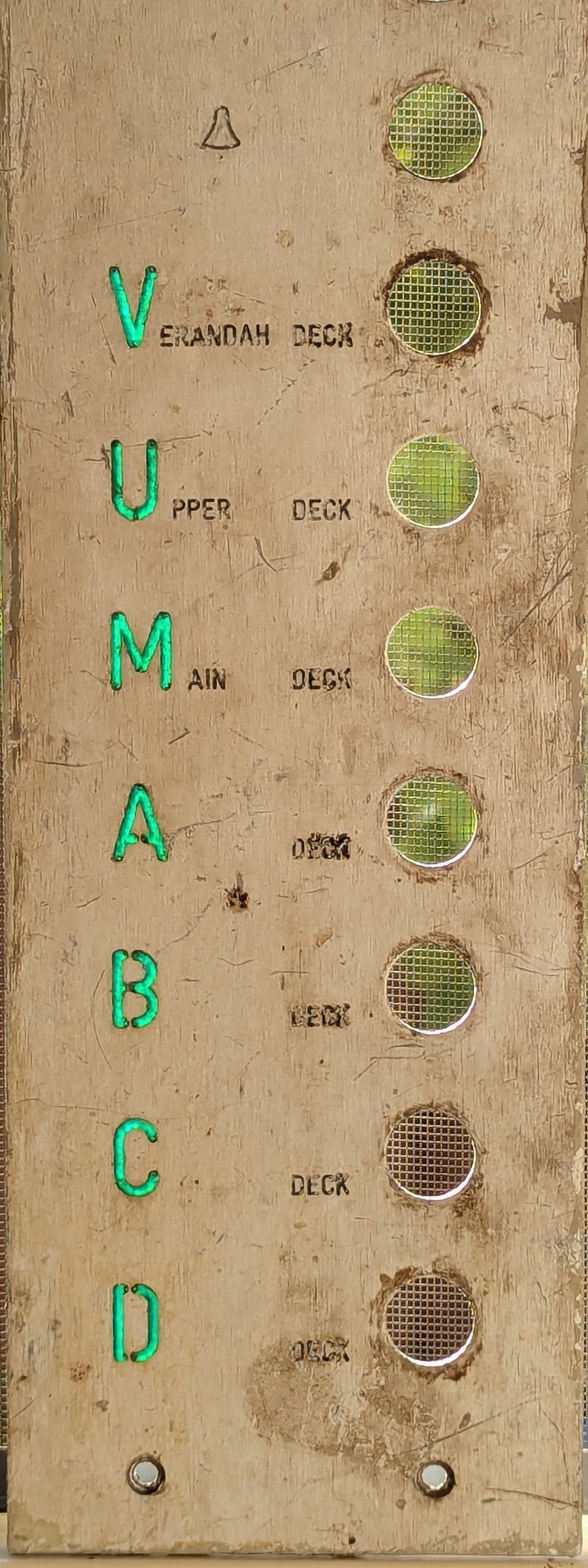 GRIPSHOLM: 1957 - Metal elevator button panel from ship