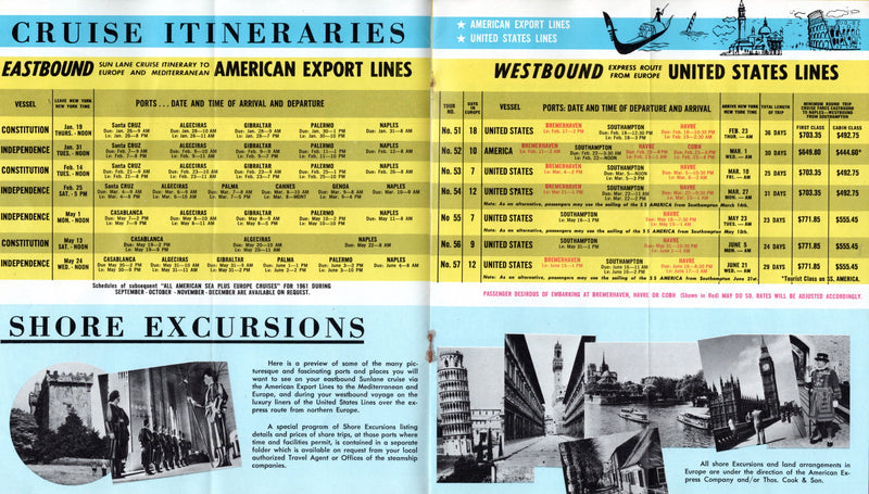 Various Ships - Special United States Lines & American Export joint cruises 1960