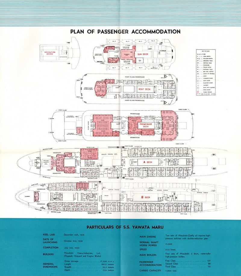 YAWATA MARU: 1940 - Rare, deluxe intro brochure w/ plans