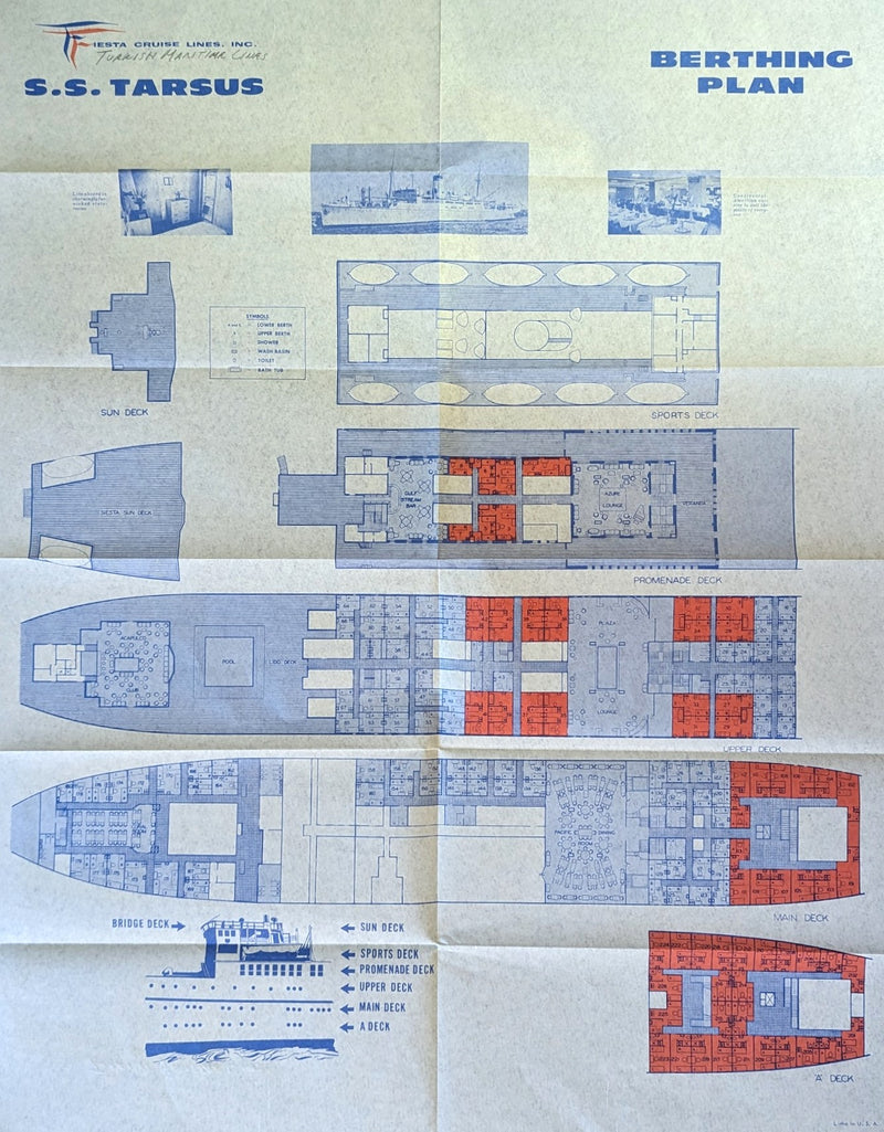 TARSUS: 1931 - Deck plan for NYC cruises before destruction by fire