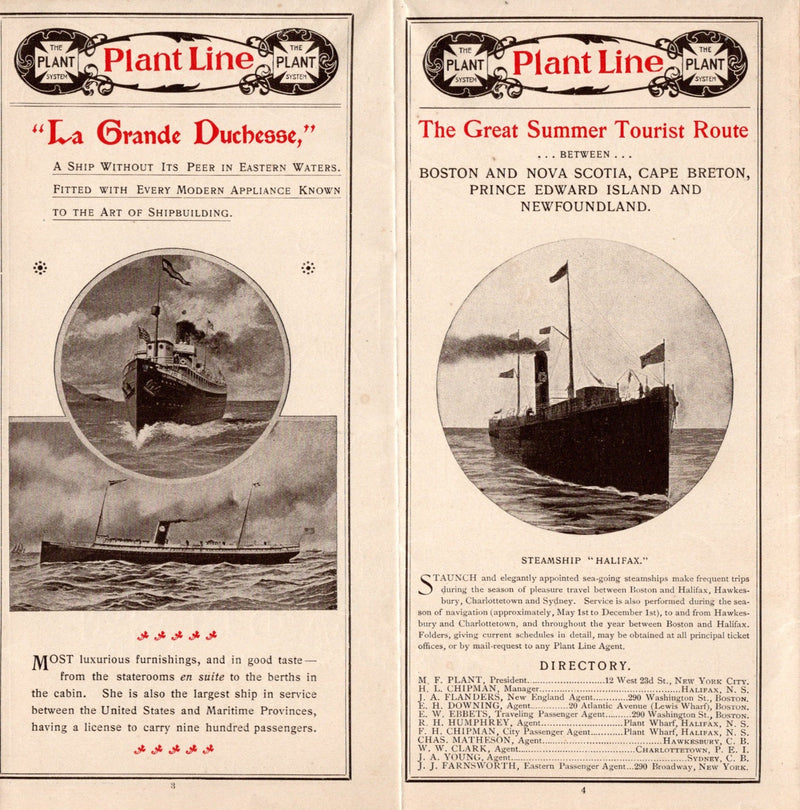 Various: pre-war - Circa 1898 Plant Line brochure w/ plans & beautiful route map