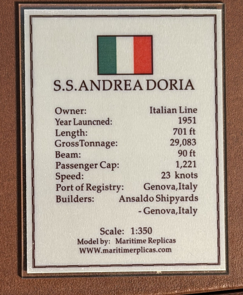 ANDREA DORIA: 1953 - Exquisite Maritime Replicas 1:350th scale case model