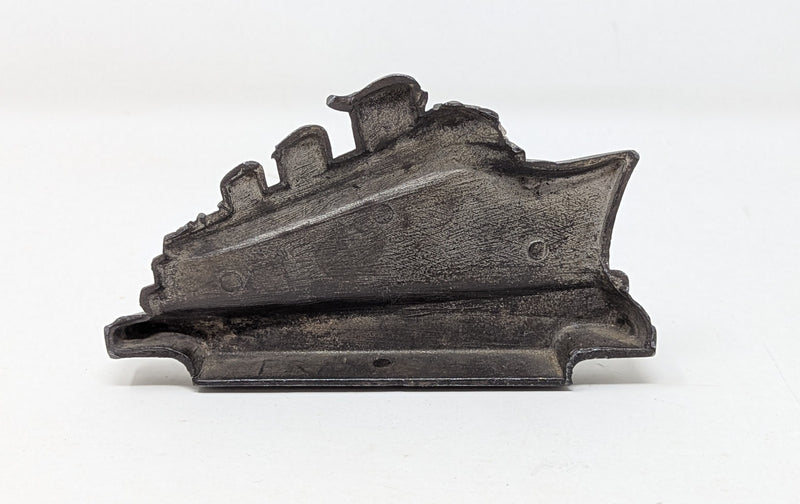 NORMANDIE: 1935 - Pewter ship souvenir on frothy seas