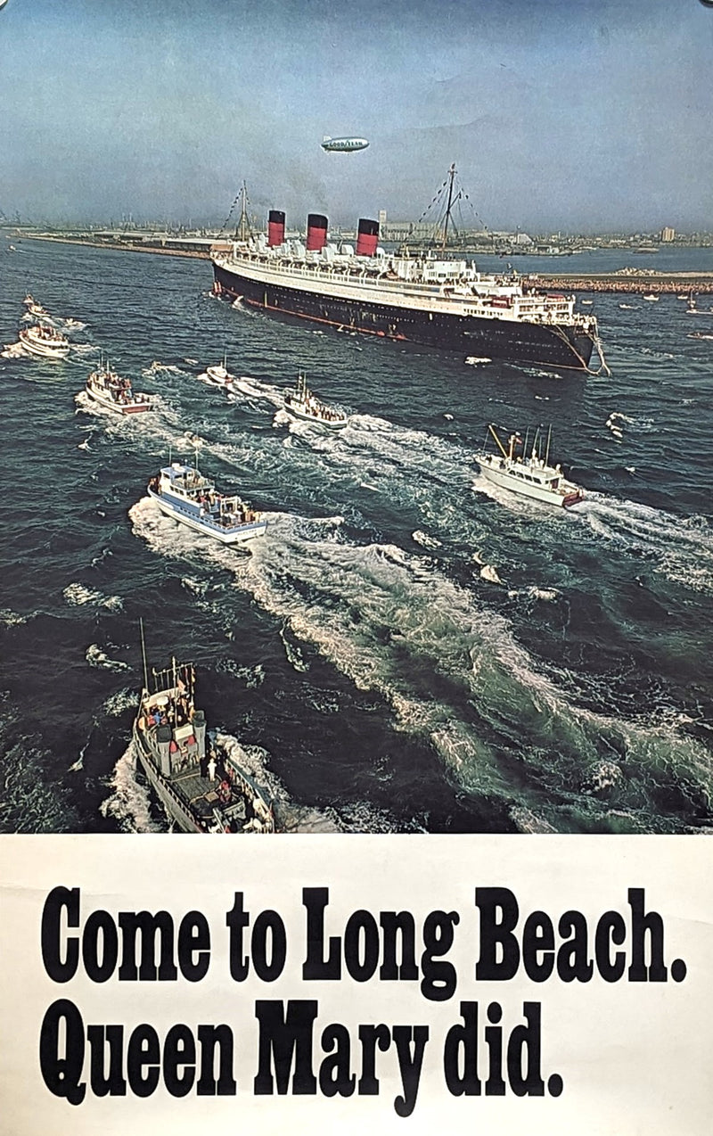QUEEN MARY: 1936 - Dramatic "Come to Long Beach" poster circa 1968