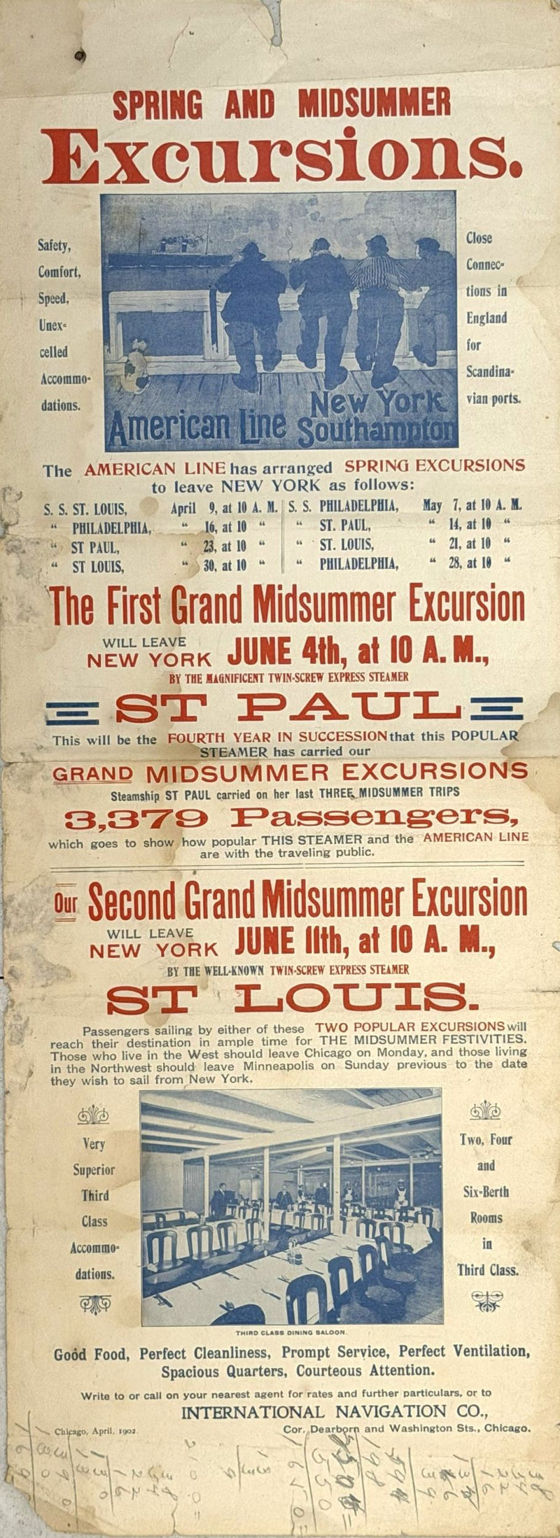 ST. LOUIS & ST. PAUL: 1895 - Flier for 1902 Third Class voyages to visit Old Country