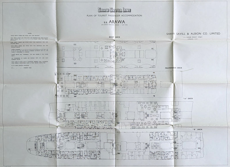 ARAWA: 1922 - Rare full-ship deck plan from 1947