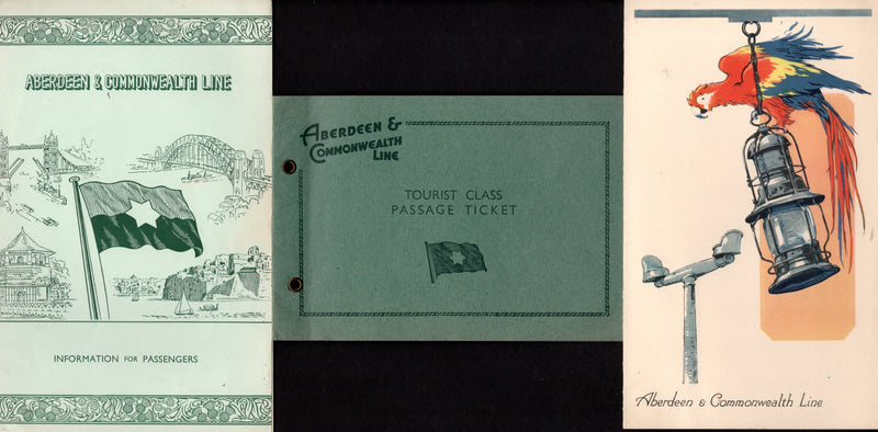 LARGS BAY: 1922 - Ticket, pax guide & Diner d'Adieu menu from 1952 voyage