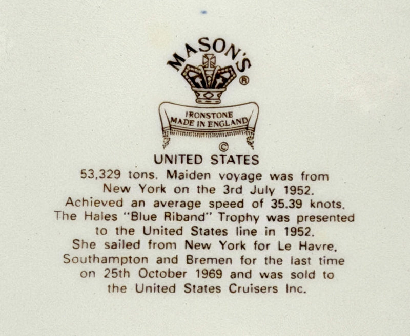 UNITED STATES: 1952 - Mason's Ironstone portrait plate