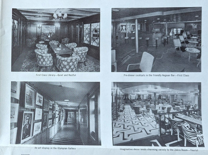 OLYMPIA: 1953 - Early & large deck plan w/ both classes & interior photos