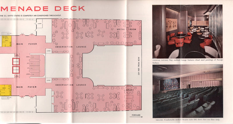 UNITED STATES: 1952 - First Class deck plan from 1957