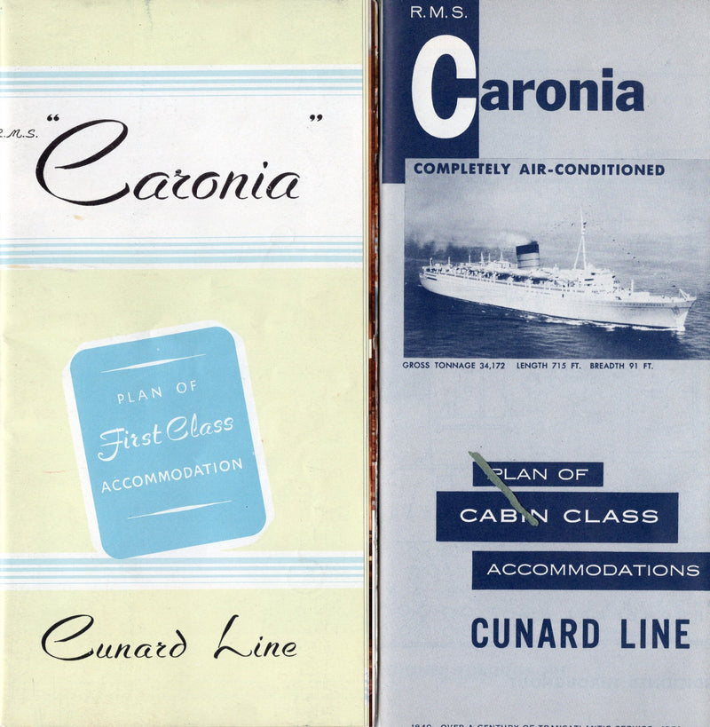 CARONIA: 1949 - Deluxe First Class plan in color + Cabin Class plan
