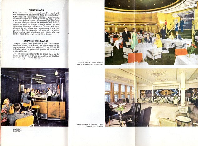FRANCE: 1962 - "S/S FRANCE Greets You" interiors brochure