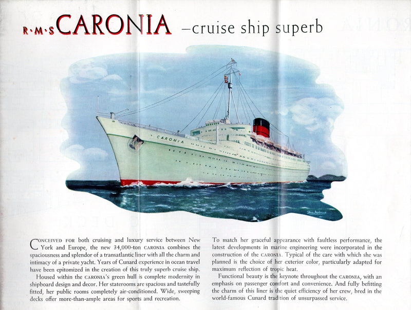 CARONIA: 1949 - Colorful, photo-filled 1950 cruise deck plan
