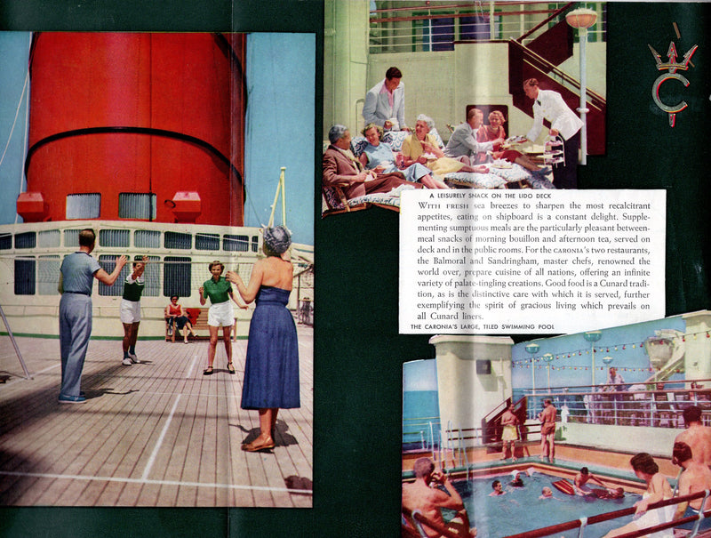 CARONIA: 1949 - Colorful, photo-filled 1950 cruise deck plan