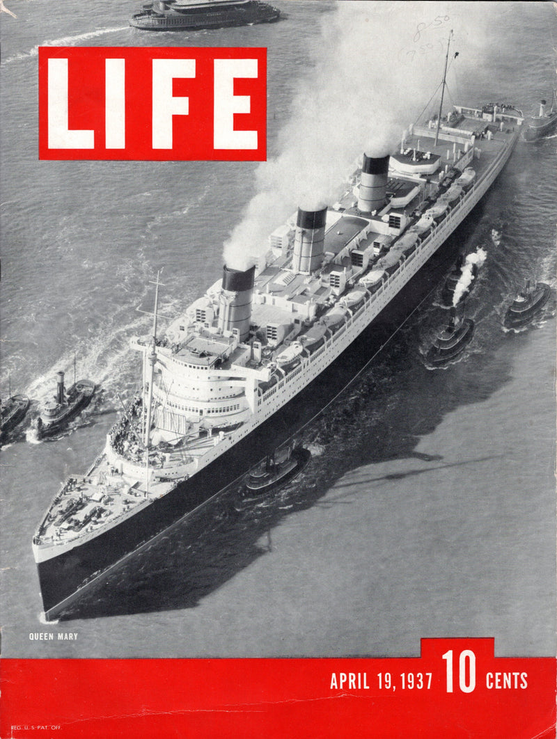 QUEEN MARY & NORMANDIE - 1937 Life Magazine w/ Blue Riband blurb