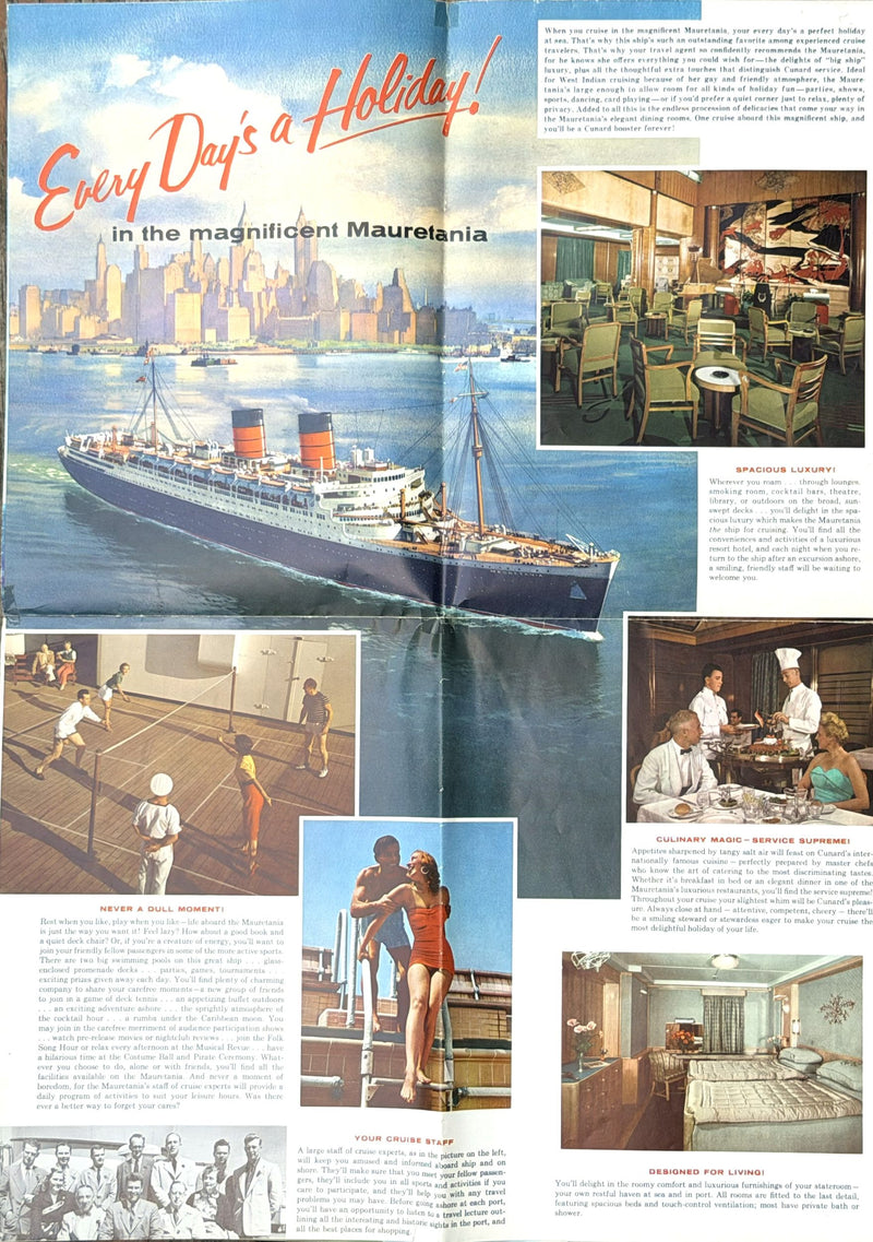 MAURETANIA: 1939 - Huge 1957 cruise brochure w/ deck plans