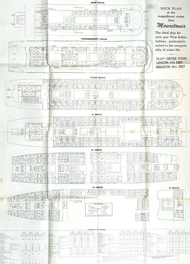 MAURETANIA: 1939 - Huge 1957 cruise brochure w/ deck plans