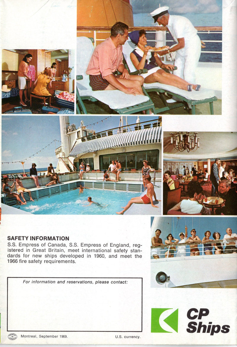 EMPRESS OF CANADA: 1961 - Cruise brochure from 1969 w/ photos, plans