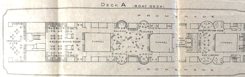 MAURETANIA: 1907 - First & Second class deck plan dated August 1914