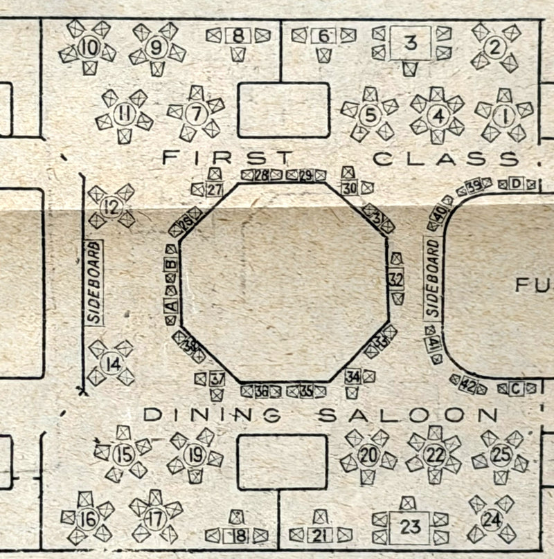 MAURETANIA: 1907 - First & Second class deck plan dated August 1914