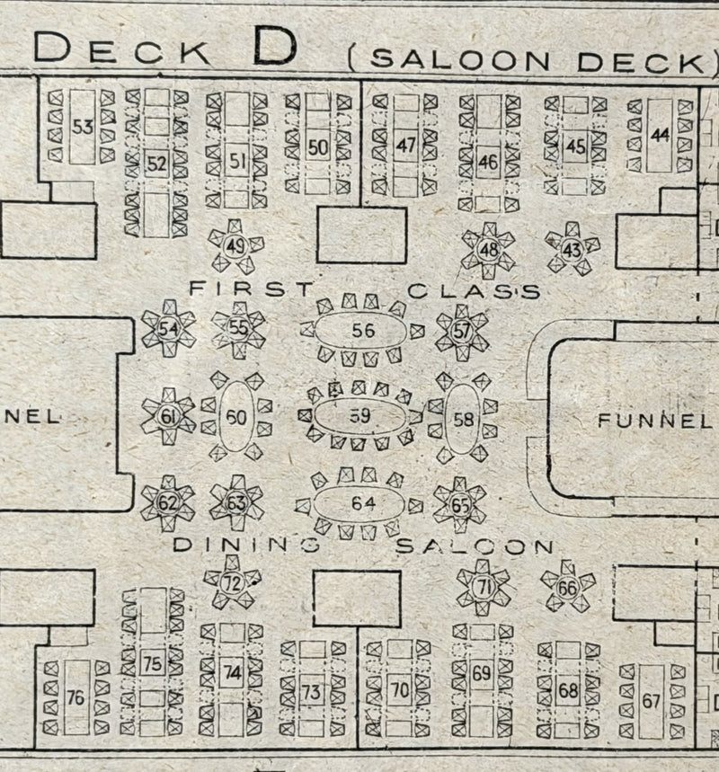 MAURETANIA: 1907 - First & Second class deck plan dated August 1914