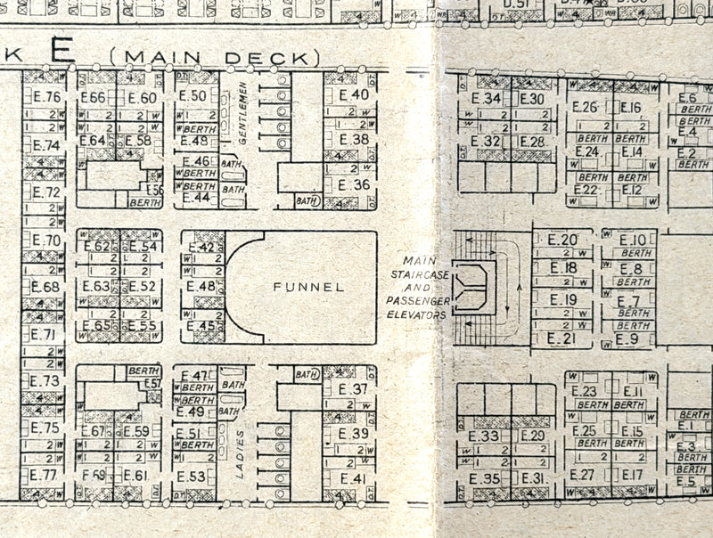 MAURETANIA: 1907 - First & Second class deck plan dated August 1914