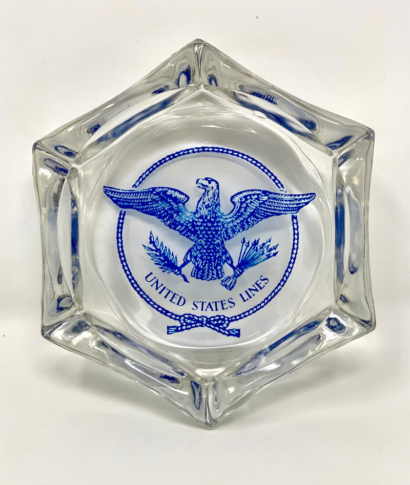 UNITED STATES: 1952 - Hexagonal glass ashtray w/ eagle