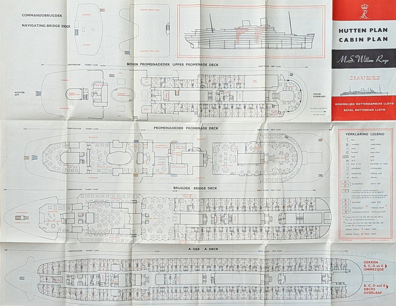 WILLEM RUYS: 1947 - Full ship deck plan from 1959