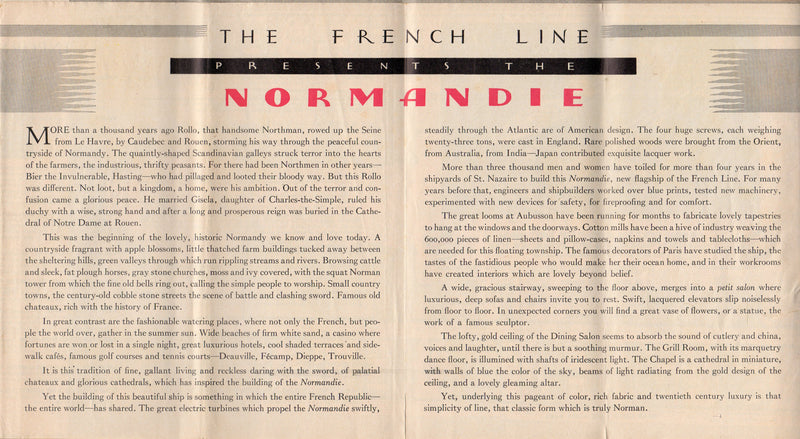 NORMANDIE: 1935 - Famed isometric Cabin (First) Class plan from 1936