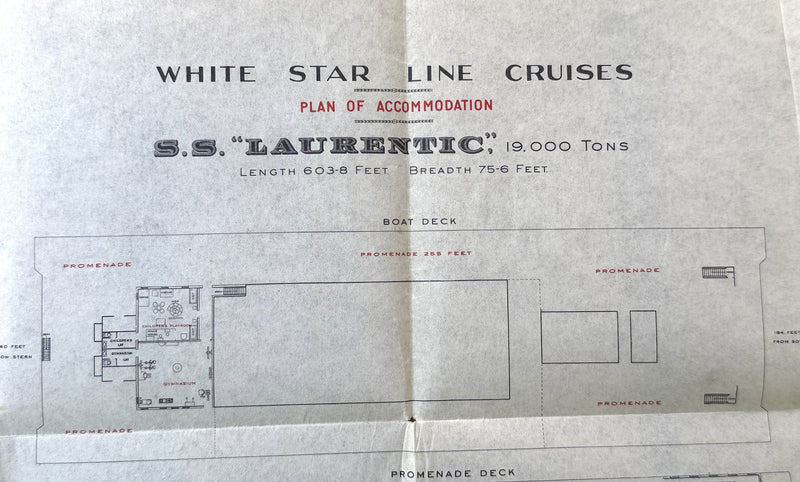 LAURENTIC: 1927 - Cruise plan w/ 1st & 2nd classes from 1932