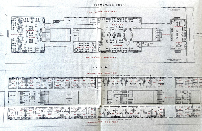 LAURENTIC: 1927 - Cruise plan w/ 1st & 2nd classes from 1932