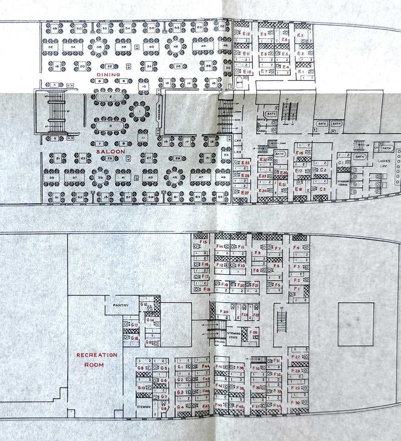LAURENTIC: 1927 - Cruise plan w/ 1st & 2nd classes from 1932