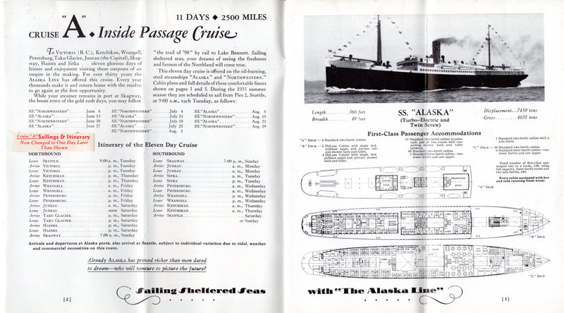 Various: pre-war - 1933 Alaska Steamship fleet brochure w/ famous old Cunarder