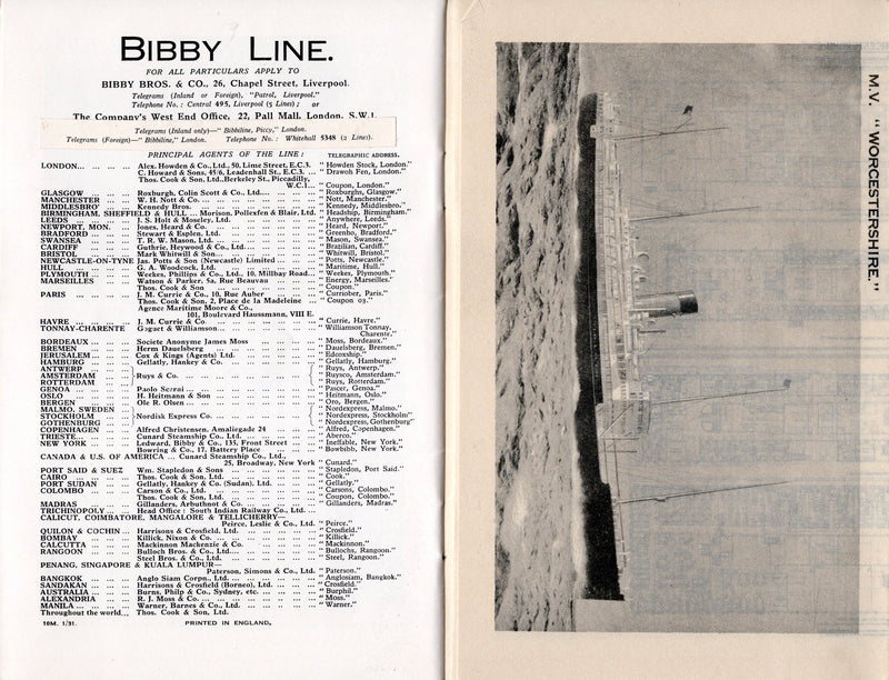 Various: pre-war - Circa 1930 Bibby Line fleet brochure w/ 8 fold-out deck plans