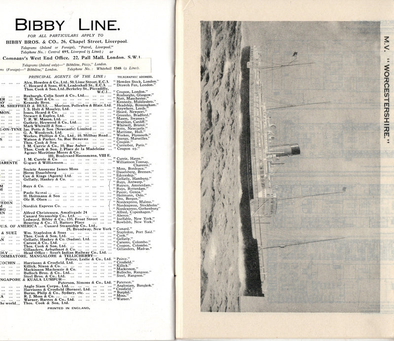 Various: pre-war - Circa 1930 Bibby Line fleet brochure w/ 8 fold-out deck plans