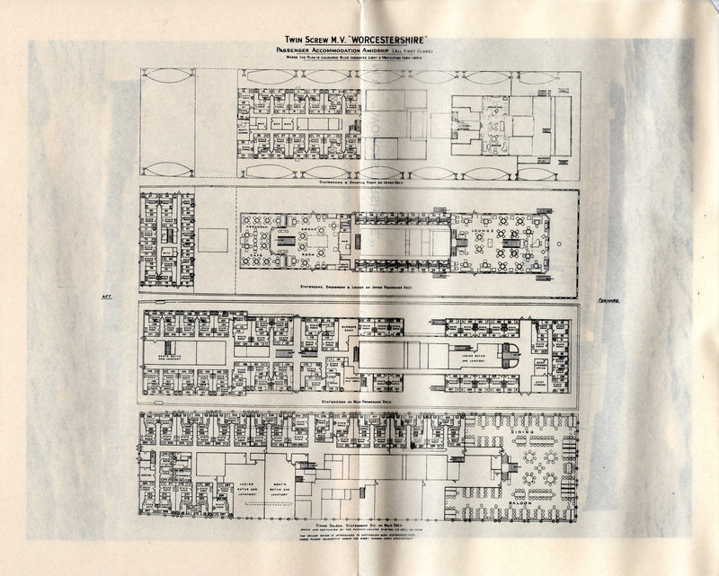 Various: pre-war - Circa 1930 Bibby Line fleet brochure w/ 8 fold-out deck plans