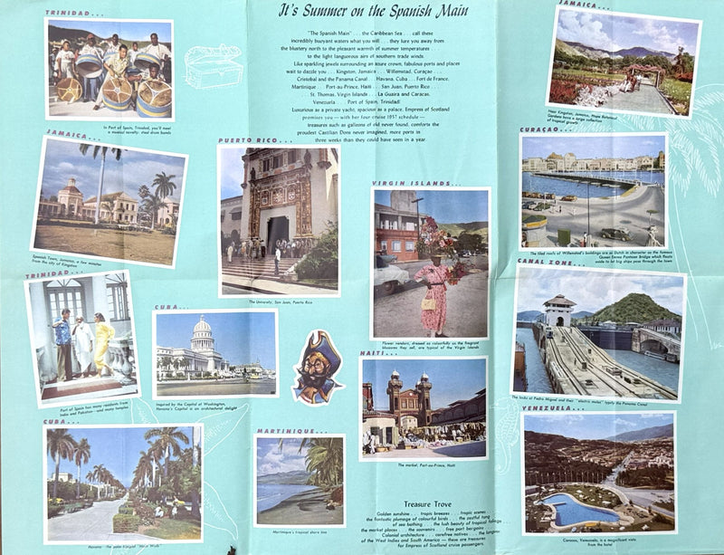 EMPRESS OF SCOTLAND: 1930 - Caribbean cruise brochure w/ plans & pics from 1957